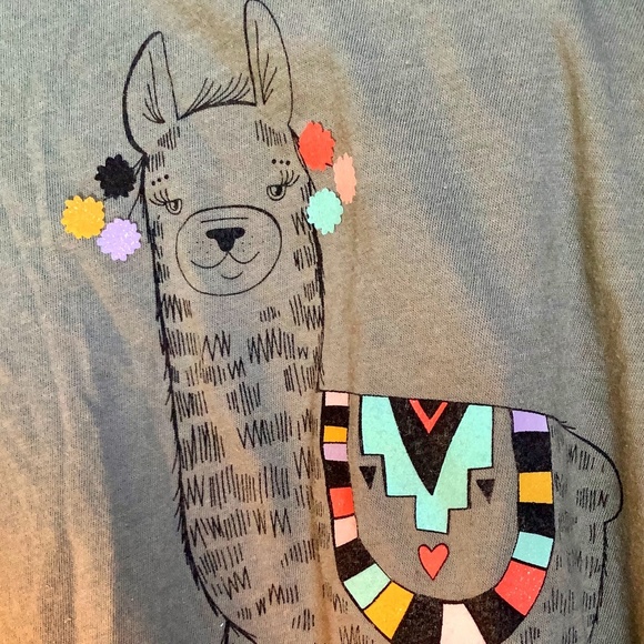 Cat & Jack Festive Llama Long Sleeve Tee (green/grey graphic tee) - Picture 1 of 4